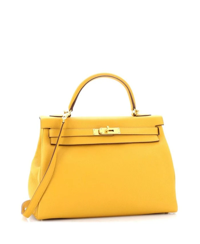Kelly 32 Handbag Yellow Togo with Gold Hardware