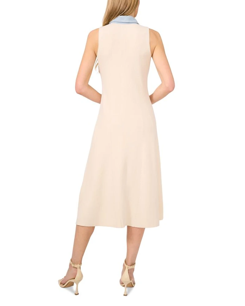 Denim Trim Ribbed Midi Dress