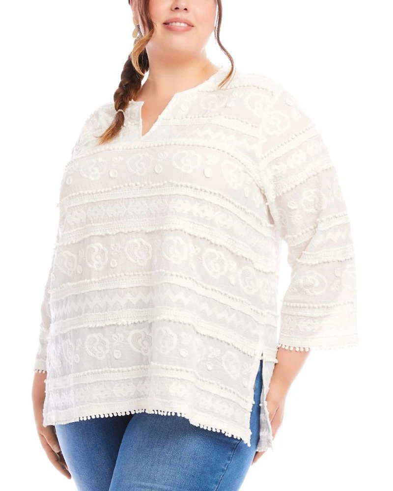 Plus Three Quarter Sleeve Embroidered Tunic