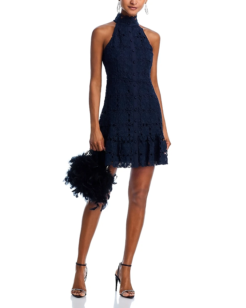 Aqua Lace Mini Shirt Dress - Exclusive