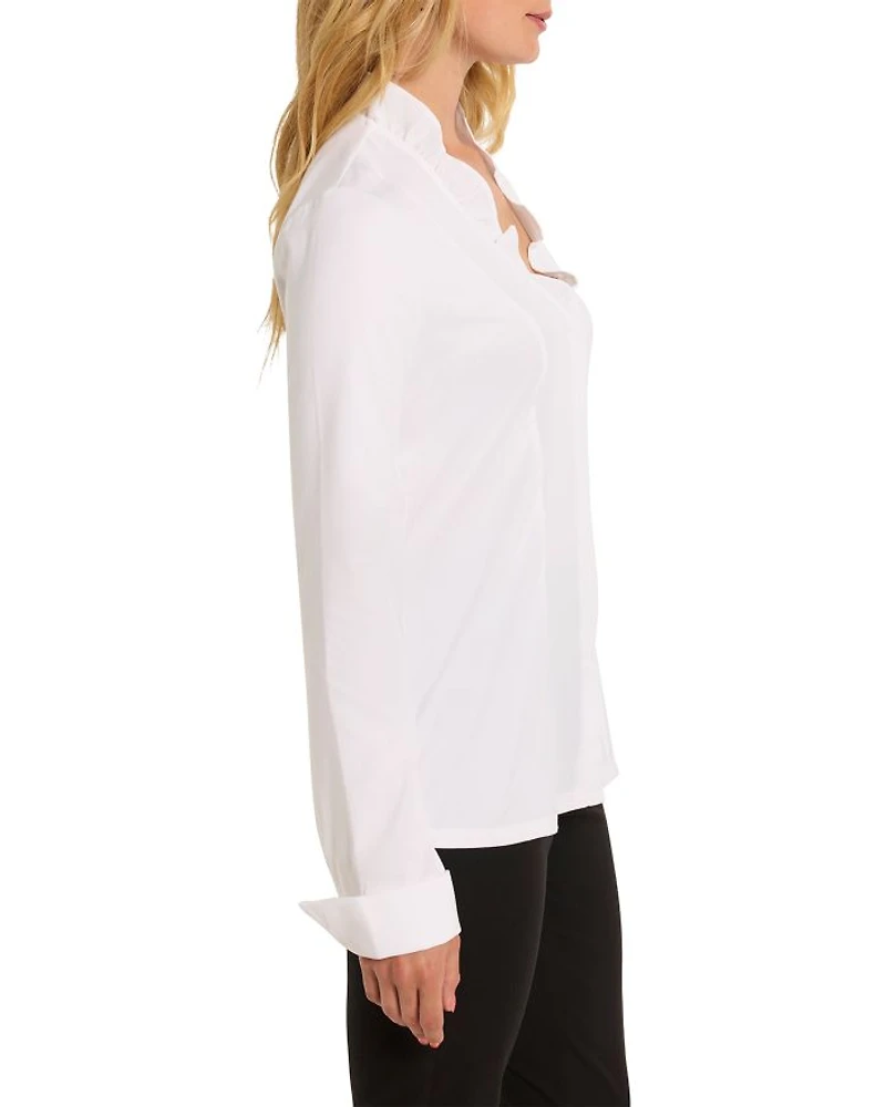 Ruffle V Neck Long Sleeve Shirt