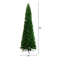 15' Artificial Slim Green Mountain Pine Christmas Tree with 1900 Warm White LED Lights and 5460 Branches