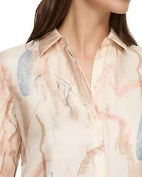 Silk Scottie Abstract Print Blouse
