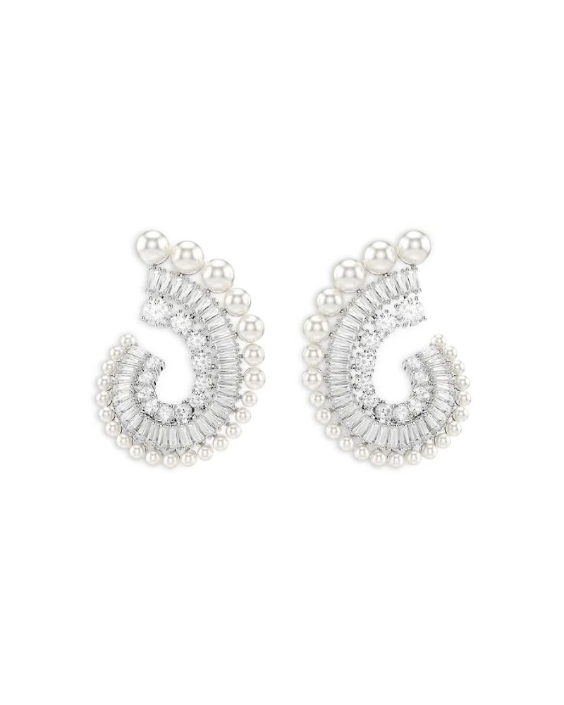 Ariana Grande Imitation Pearl & Crystal Baguette Spiral Hoop Earrings