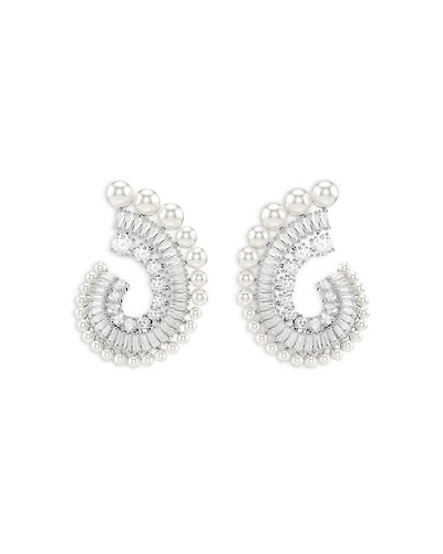 Ariana Grande Imitation Pearl & Crystal Baguette Spiral Hoop Earrings