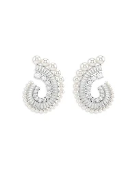 Ariana Grande Imitation Pearl & Crystal Baguette Spiral Hoop Earrings