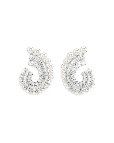 Swarovski Ariana Grande Imitation Pearl & Crystal Baguette Spiral Hoop Earrings