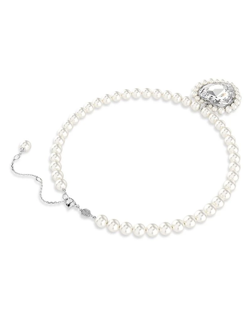 Ariana Grande Imitation Pearl & Crystal Heart Halo Pendant Necklace, 14.875-17.75"