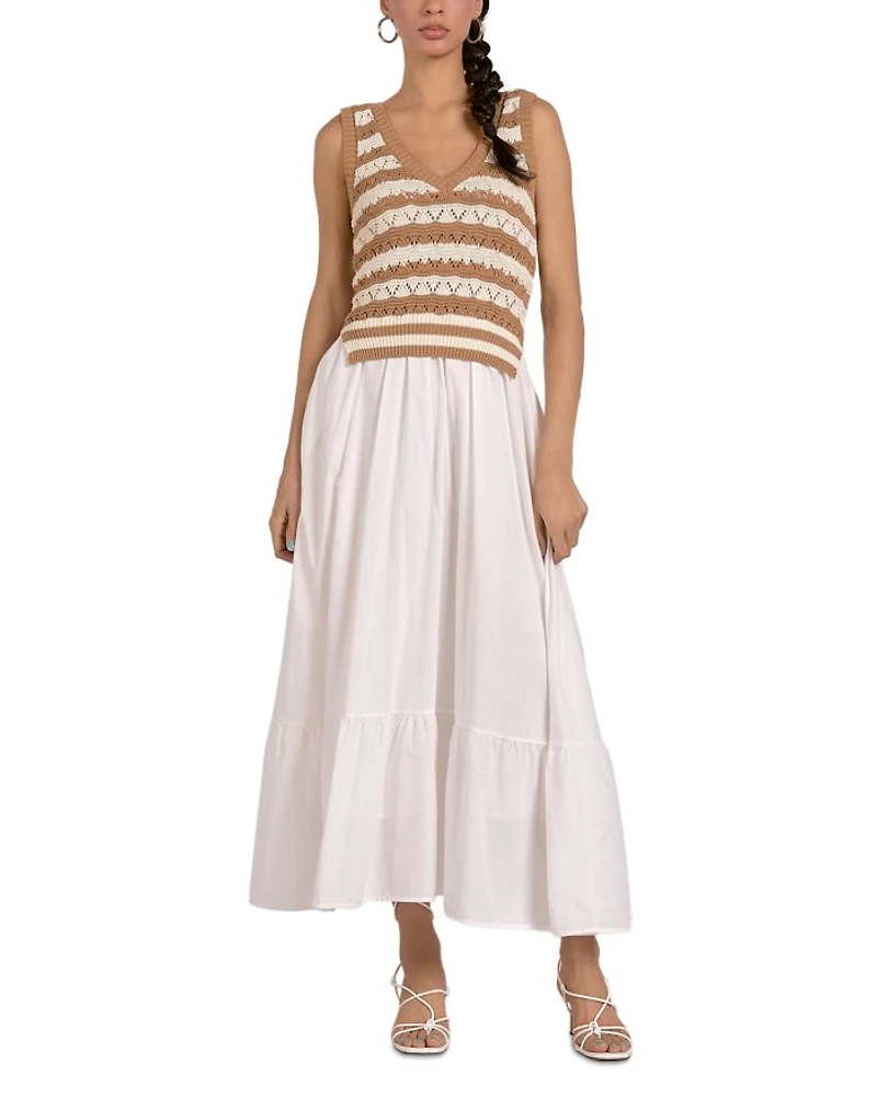 Mixed Media Knit Midi Dress
