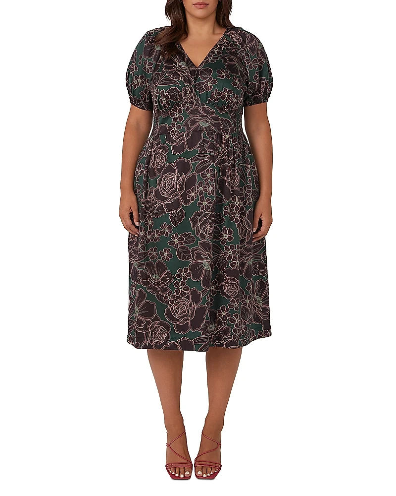 Estelle Plus Wildflower Raglan Sleeve Midi Dress