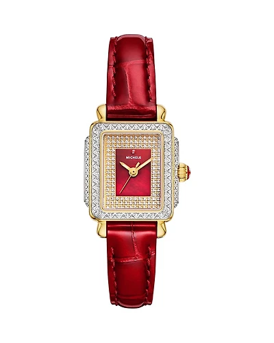 Michele Special Edition Deco Madison Mini Two Tone 18K Gold Plated Diamond Pave Dial Watch, 23mm x 24mm