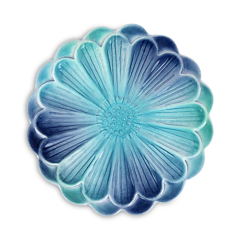 Vietri Lisbon Cobalt and Aqua Flower Cocktail Plate