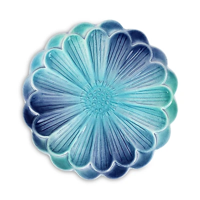 Vietri Lisbon Cobalt and Aqua Flower Cocktail Plate