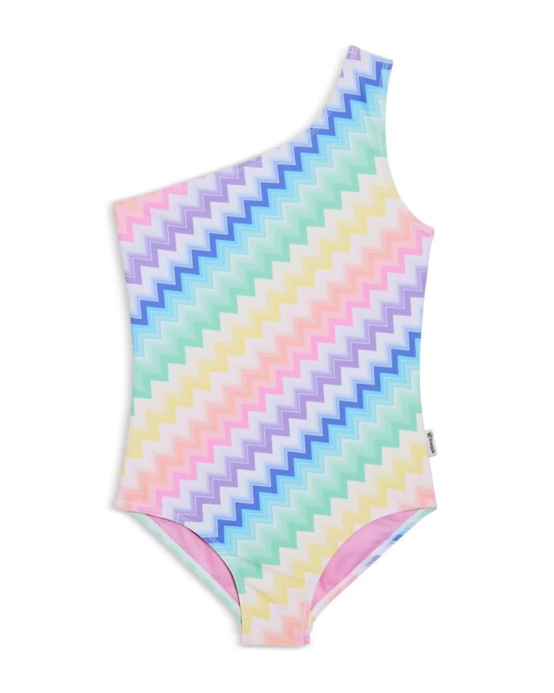 Girls' One Shoulder Geometric Piece Swimsuit - Little Kid