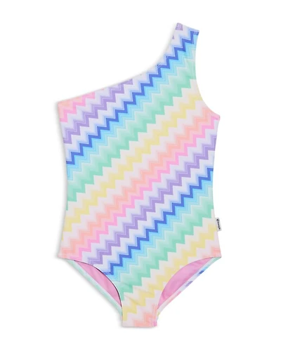Girls' One Shoulder Geometric Piece Swimsuit - Little Kid