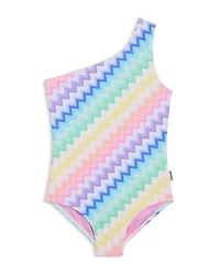 Girls' One Shoulder Geometric Piece Swimsuit - Little Kid