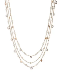 Three Row Cubic Zirconia & Faux Pearl Collar Necklace, 16", 17.25", 18.25"