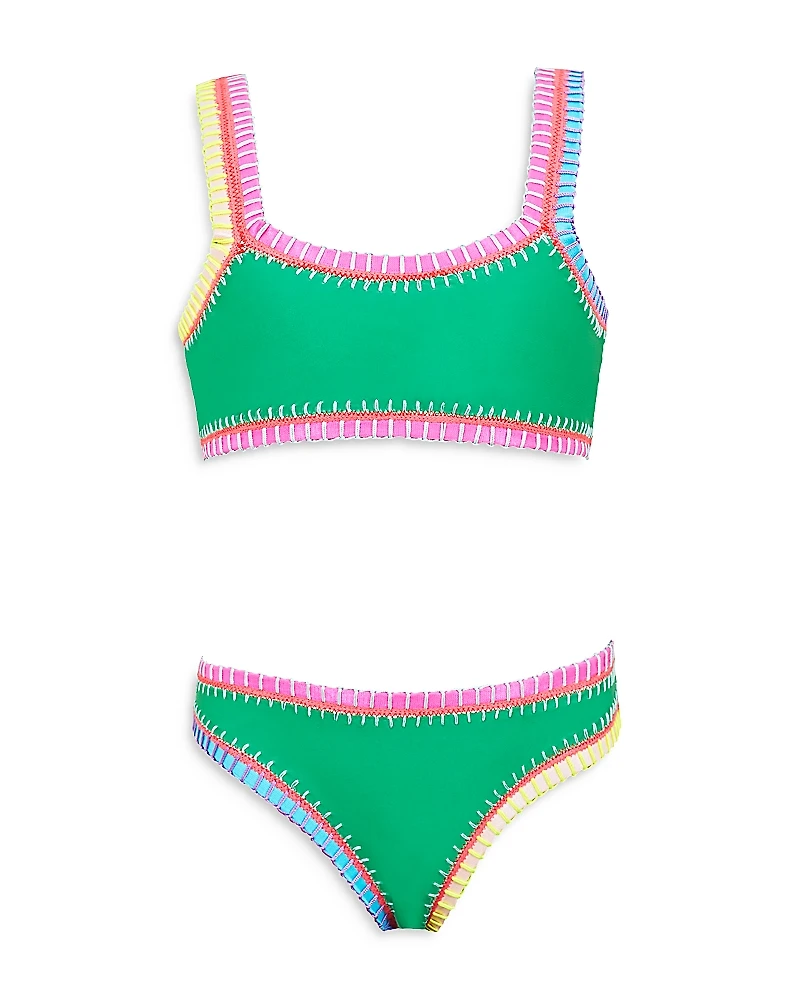 Pq Swim Girls' Sporty Rainbow Embroidered Two Piece Swimsuit - Little Kid