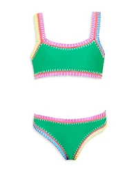Pq Swim Girls' Sporty Rainbow Embroidered Two Piece Swimsuit - Little Kid