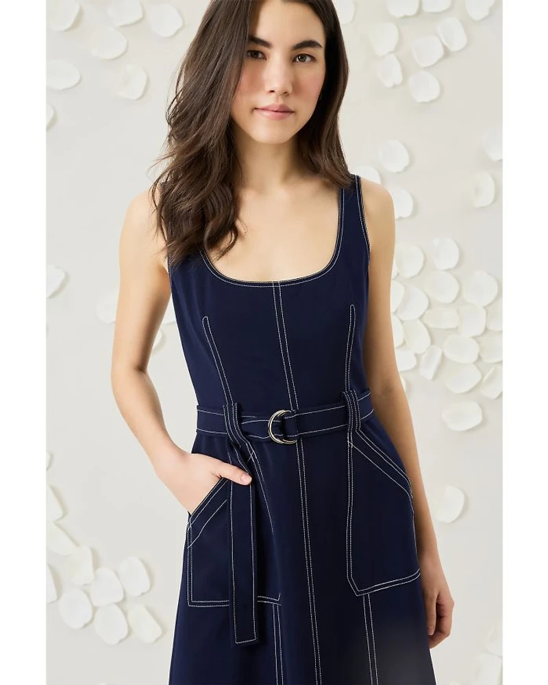 Sleeveless Square Neck Belted Dress