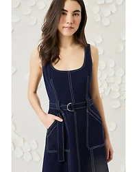 Sleeveless Square Neck Belted Dress