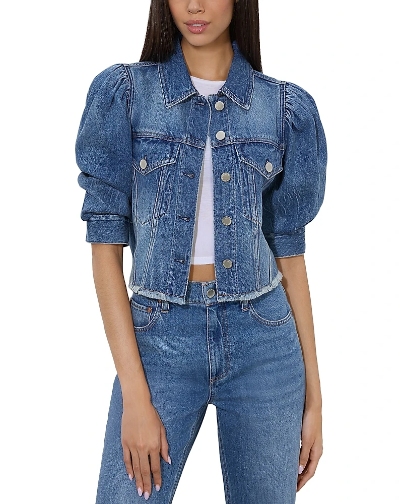 Alice and Olivia Lana Puff Sleeve Denim Jacket