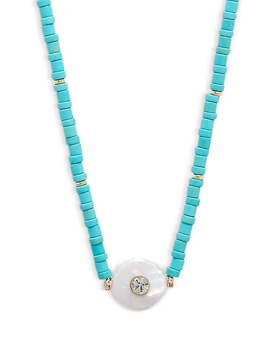 Aqua Blue Bead Evil Eye Pendant Necklace, 16-19 - Exclusive