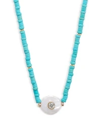 Aqua Blue Bead Evil Eye Pendant Necklace, 16-19 - Exclusive