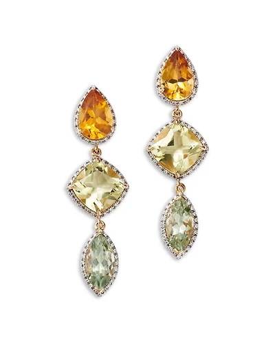 Mixed Cut Multi Gemstone & Diamond Drop Earrings in 14K Yellow Gold
