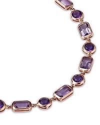 Rose De France & Purple Amethyst Mixed Cut Link Bracelet in 14K Rose Gold
