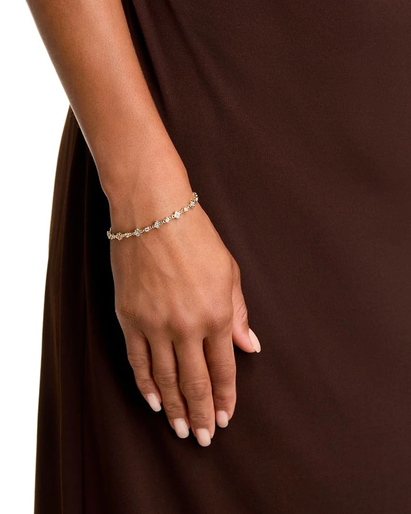 Diamond Clover Station Tennis Bracelet in 14K Yellow Gold, 1.0 tcw