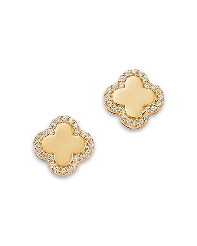 Diamond Clover Stud Earrings in 14K Yellow Gold