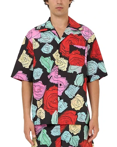 Printed Short Sleeve Button Front Camp Shirt