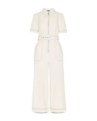 Petite Denim Pintuck Belted Jumpsuit