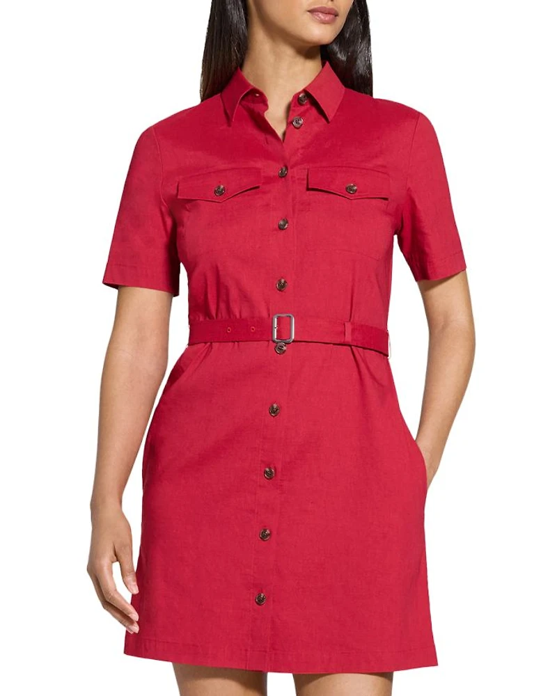 Linen Blend Military Mini Dress