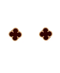 Sweet Alhambra Stud Earrings 18K Rose Gold and Carnelian
