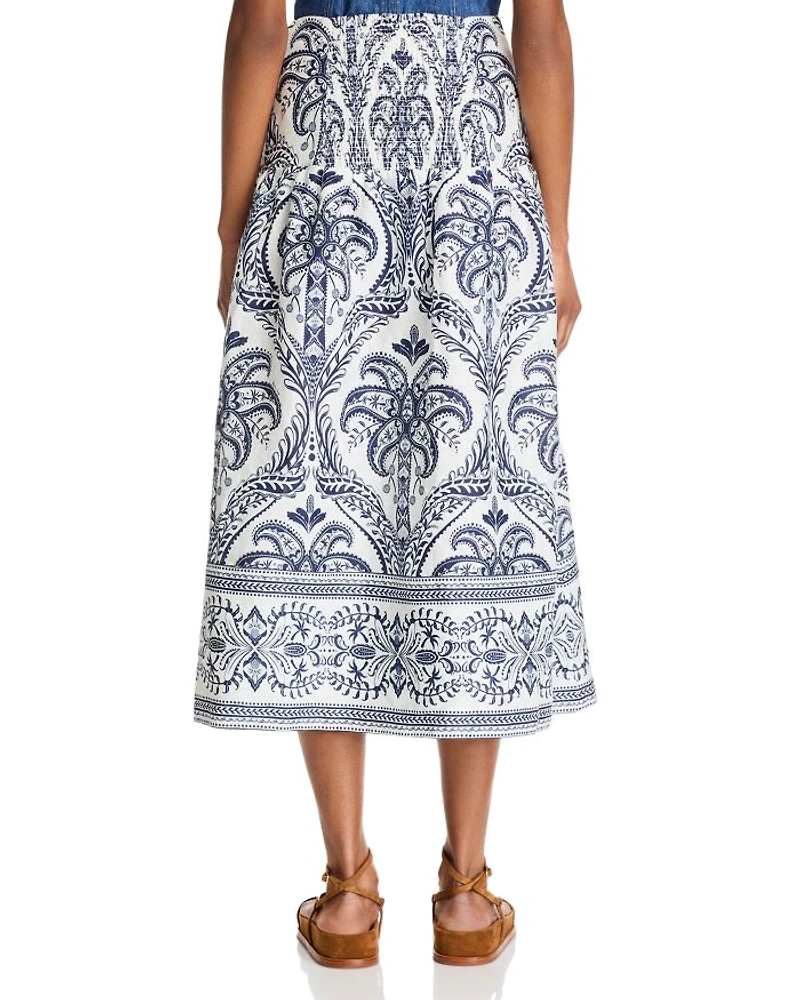 Tropical Cameo Linen Midi Skirt