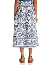 Tropical Cameo Linen Midi Skirt