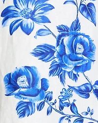 Blue Floral Cascade Wavy Sleeveless Dress