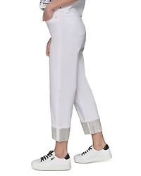 High Rise Crystal Cuff Jeans White