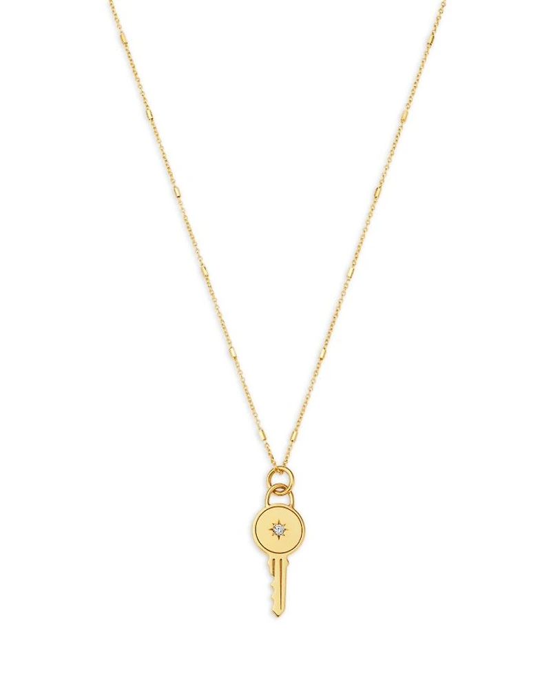 14K Yellow Gold Medallions Diamond Accent Key Pendant Necklace, 18"