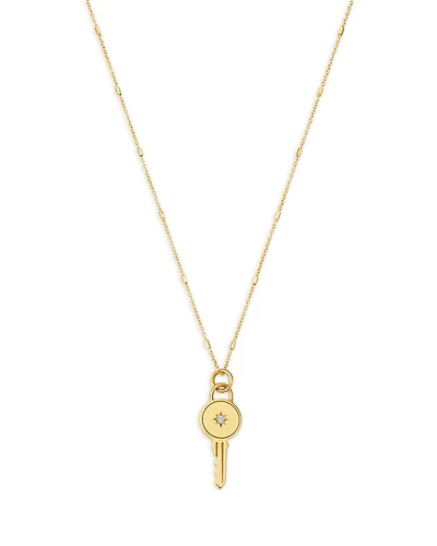 14K Yellow Gold Medallions Diamond Accent Key Pendant Necklace, 18"