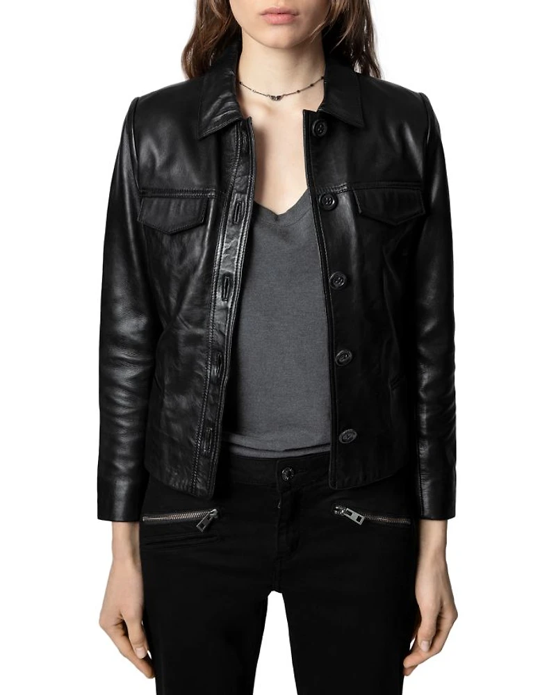 Liam Leather Button-Up Jacket