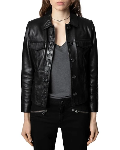 Liam Leather Button-Up Jacket