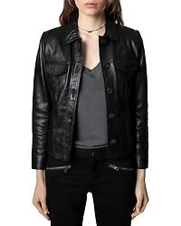 Liam Leather Button-Up Jacket