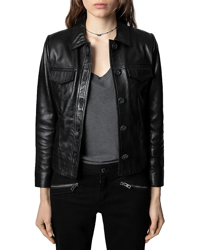 Zadig & Voltaire Liam Leather Button-Up Jacket