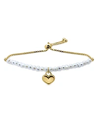 Aqua Gold Plate Cultured Freshwater Pearl Heart Drop Charm Bolo Bracelet - Exclusive