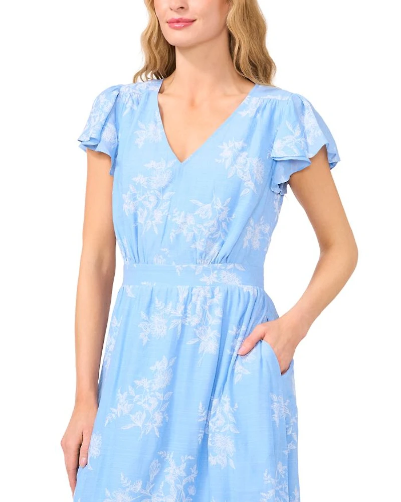 V Neck Flutter Sleeve Maxi Dress