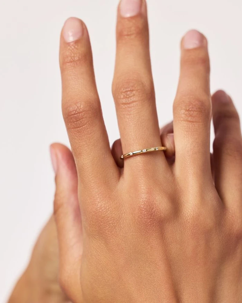 Gold Diamond Station Band Ring