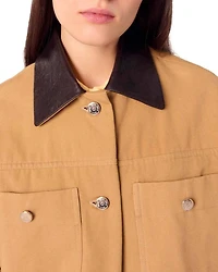 Leather Collar Cotton Coat